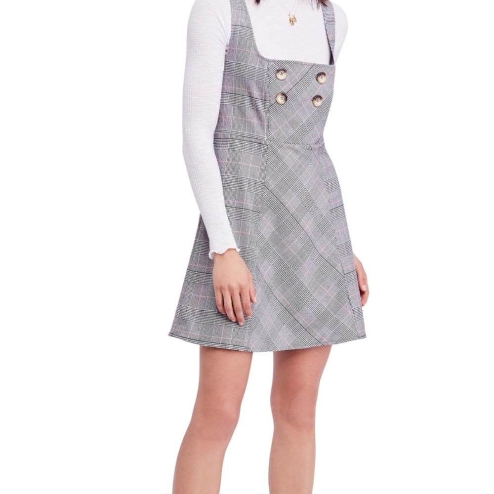 Free People Say No More Plaid Pinafore Mini Dress S 10